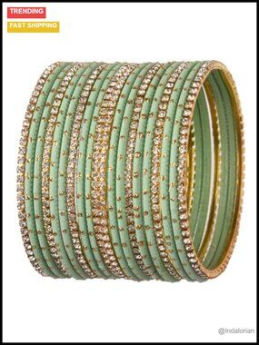 Indian Bangle Set Rhinestone CZ Plain Metal Bracelet Women 20 Piece